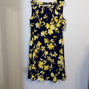 Dress by AGB, Sz 20 W, navy blue and yellow floral design